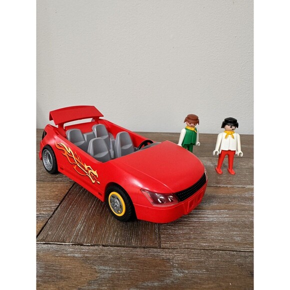 Playmobil  Vintage Red Car 8.5"  2007 Open Trunk 2 Male Figures, Lot of 3 - Picture 1 of 7